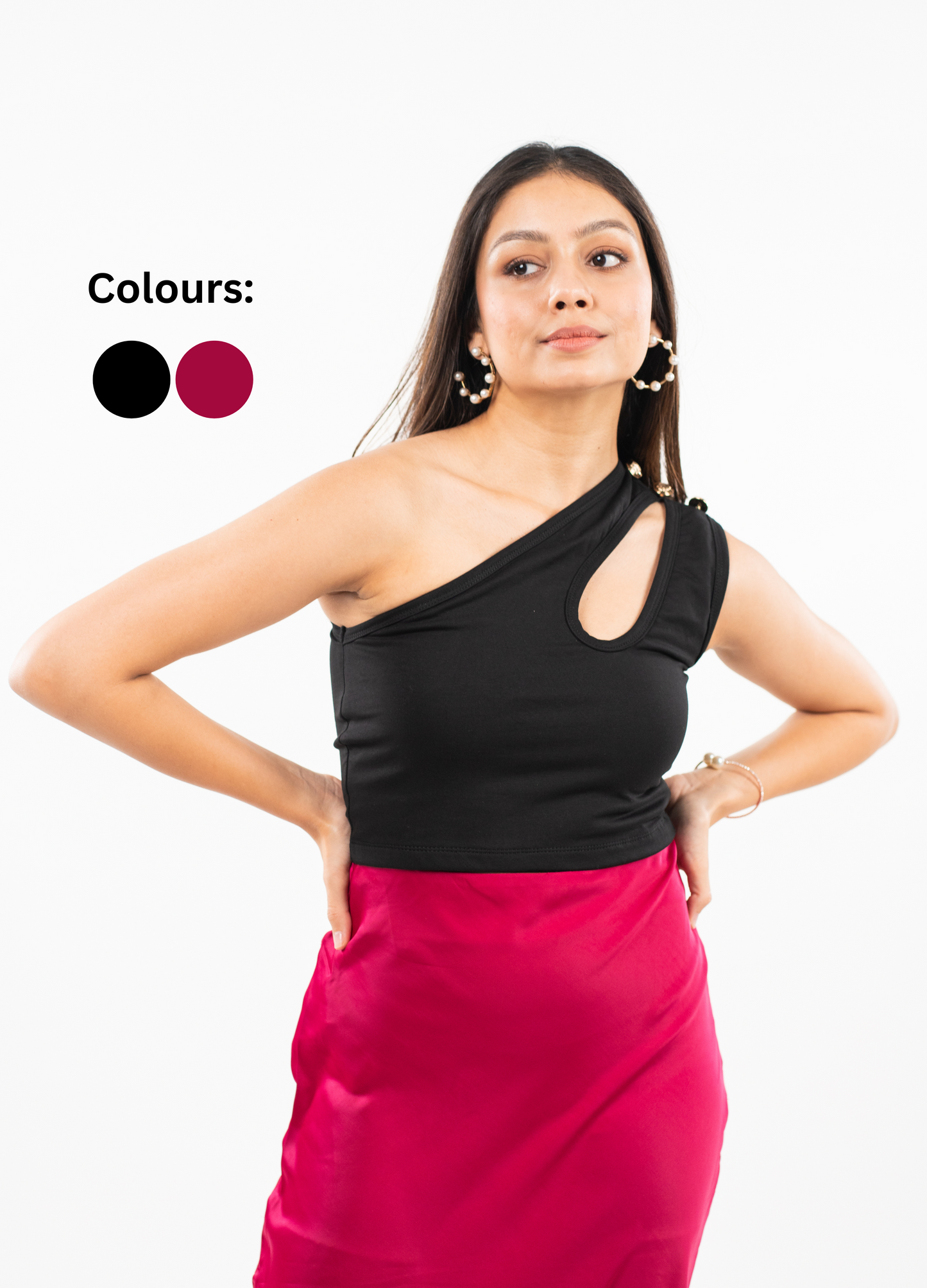 Sleeveless One-Shoulder Brami - Maroon, Black