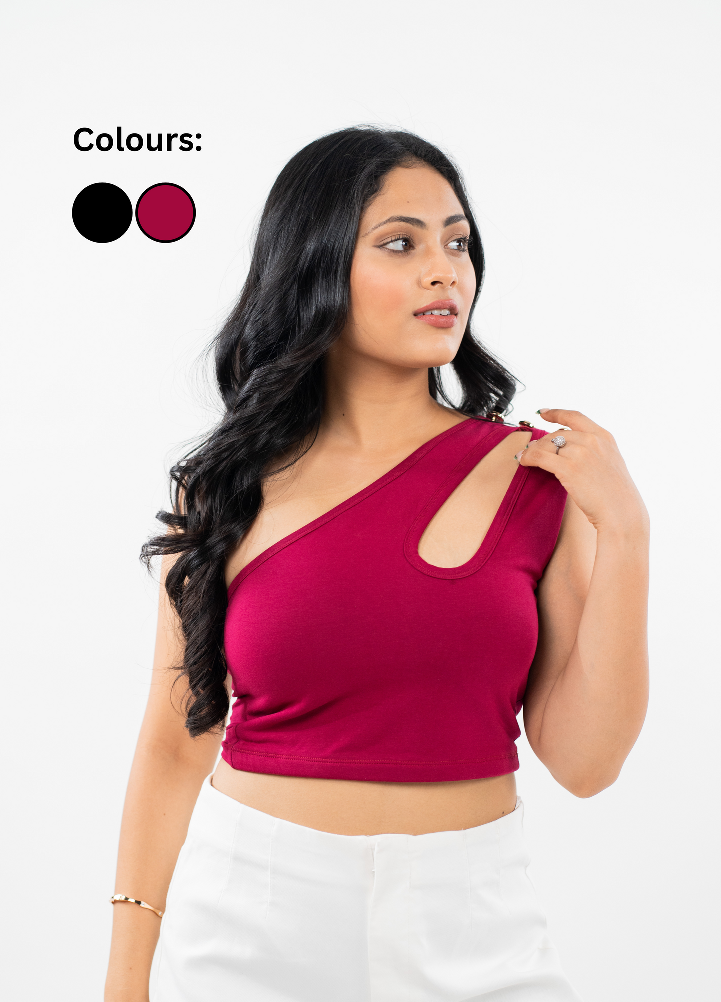 Sleeveless One-Shoulder Brami - Maroon, Black